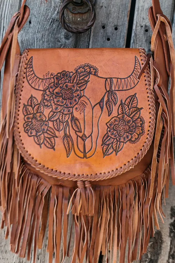 BUFFALO FRINGE SADDLE BAG VINTAGE BROWN