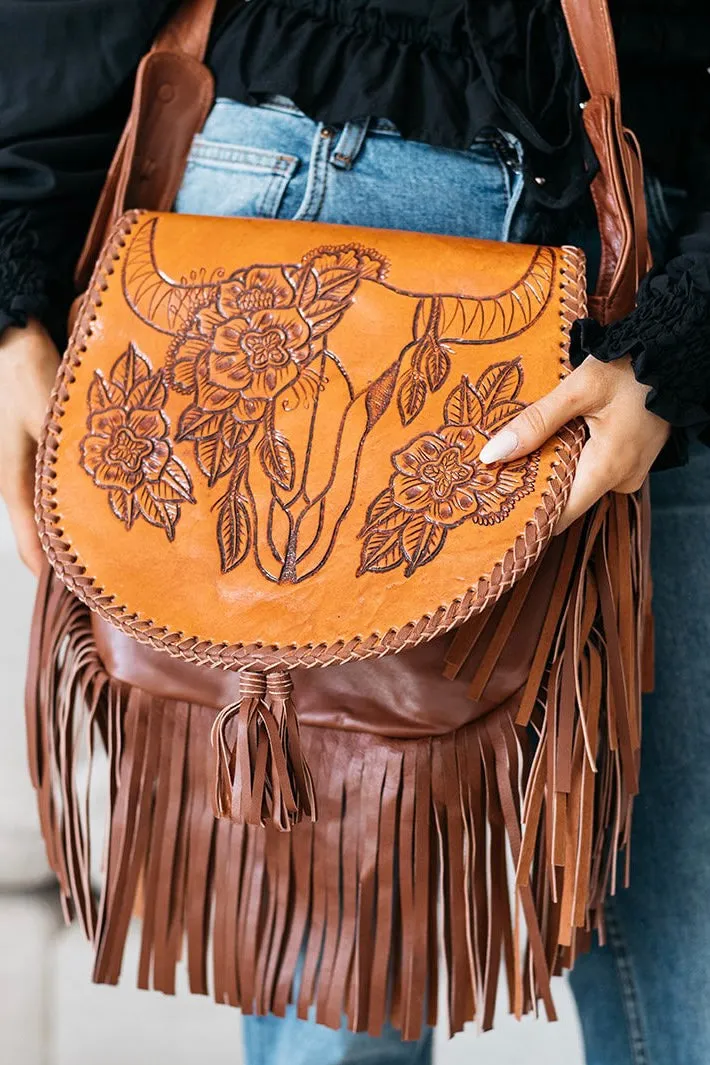 BUFFALO FRINGE SADDLE BAG VINTAGE BROWN