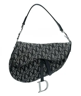 Christian Dior Trotter Canvas saddle Shoulder Bag Black Auth fm1904A AWL4560