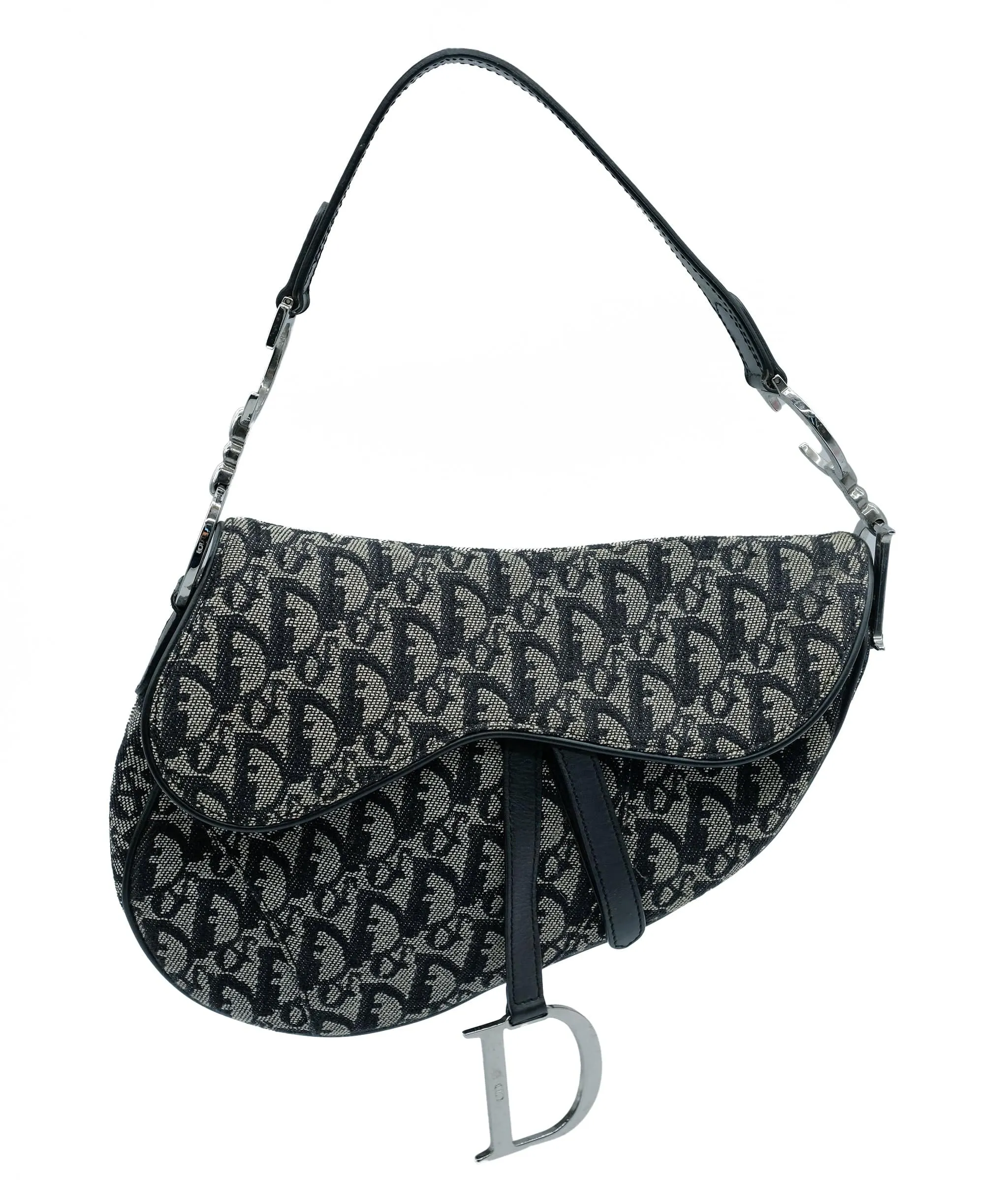 Christian Dior Trotter Canvas saddle Shoulder Bag Black Auth fm1904A AWL4560