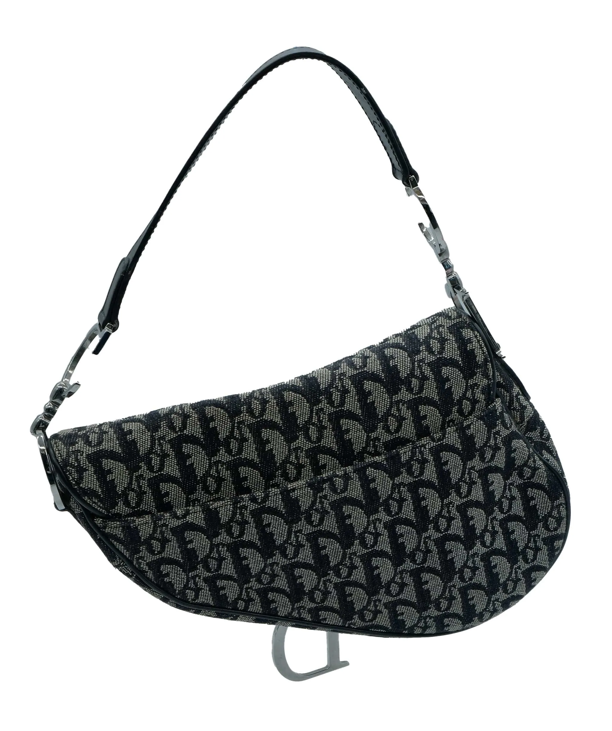 Christian Dior Trotter Canvas saddle Shoulder Bag Black Auth fm1904A AWL4560