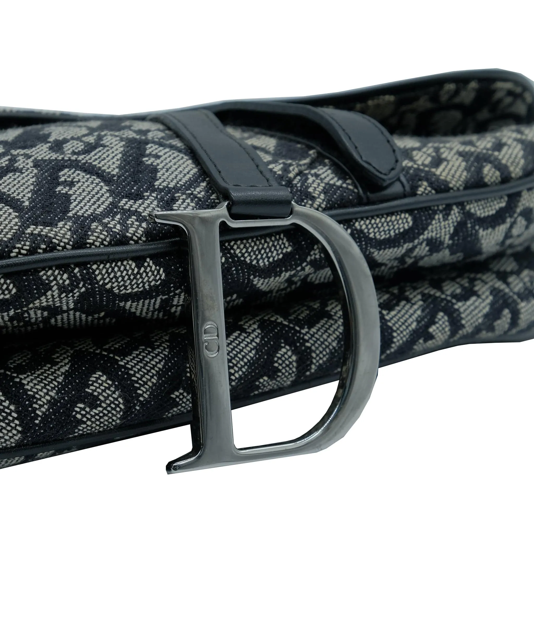 Christian Dior Trotter Canvas saddle Shoulder Bag Black Auth fm1904A AWL4560