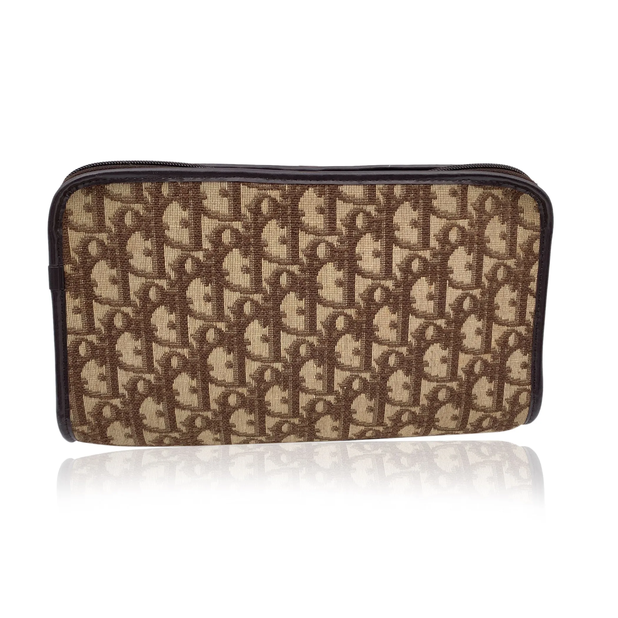 CHRISTIAN DIOR Vintage Brown Logo Oblique Canvas Small Zip Clutch