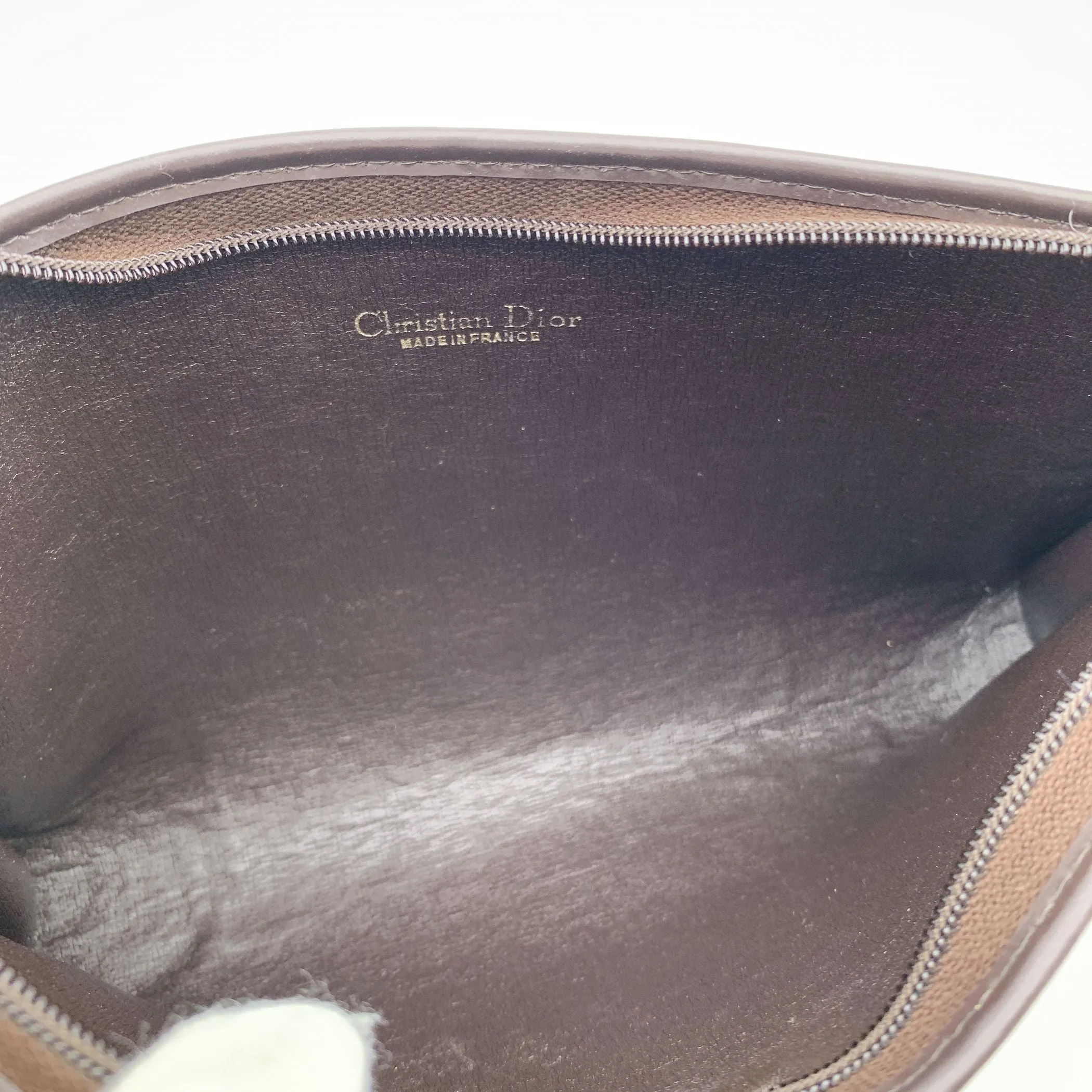 CHRISTIAN DIOR Vintage Brown Logo Oblique Canvas Small Zip Clutch