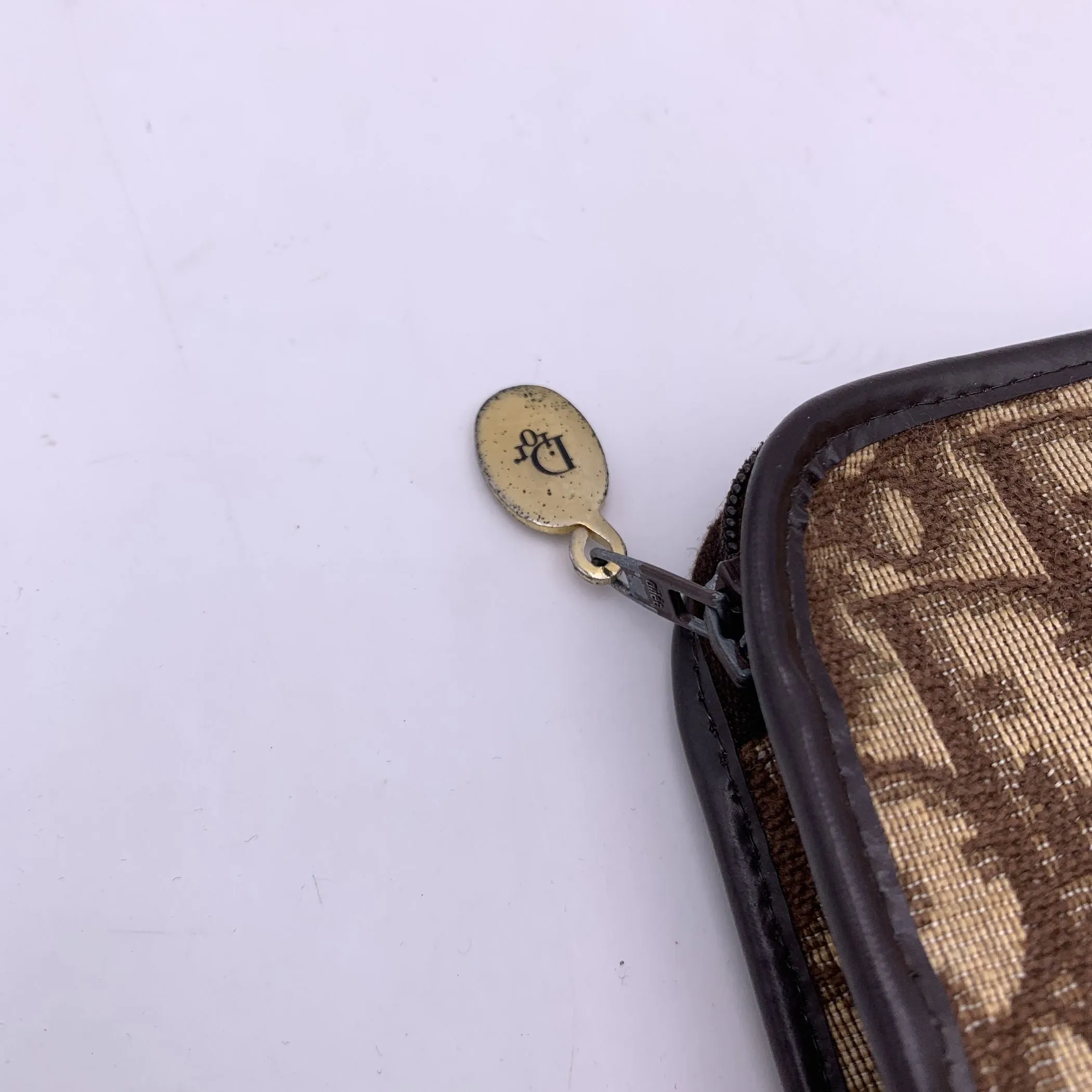 CHRISTIAN DIOR Vintage Brown Logo Oblique Canvas Small Zip Clutch