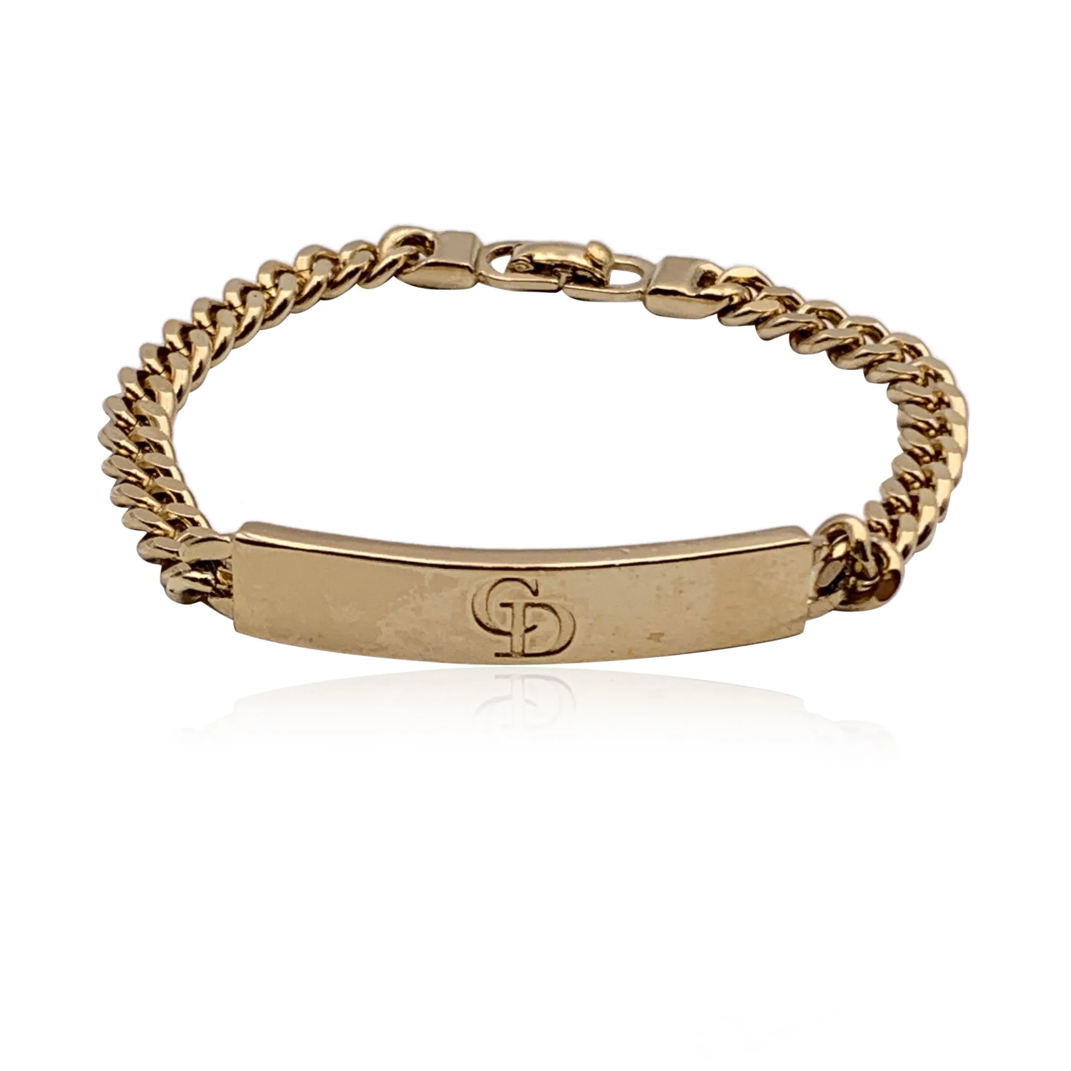 CHRISTIAN DIOR Vintage Cd Logo Gold Metal Chain Link Logo Bracelet