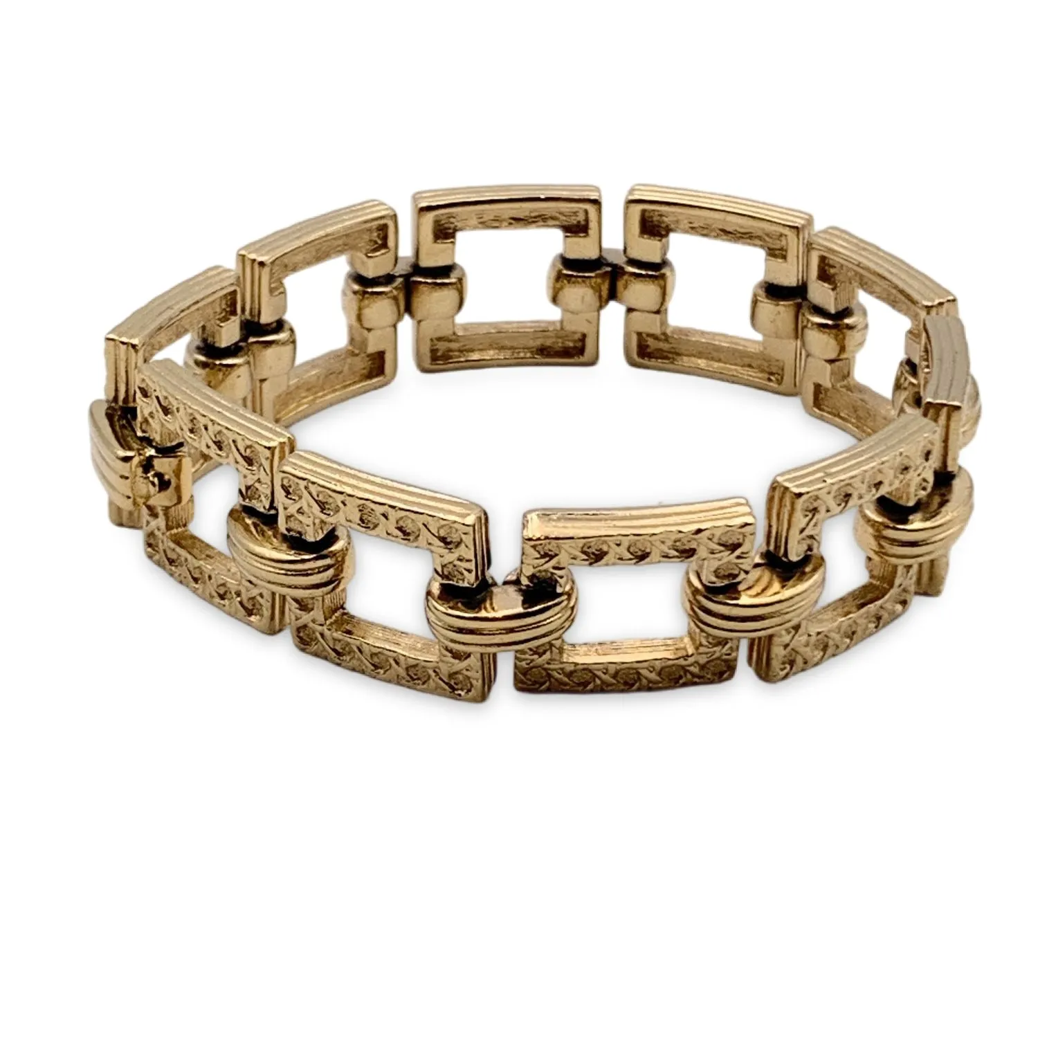 CHRISTIAN DIOR Vintage Gold Metal Square Links Bracelet