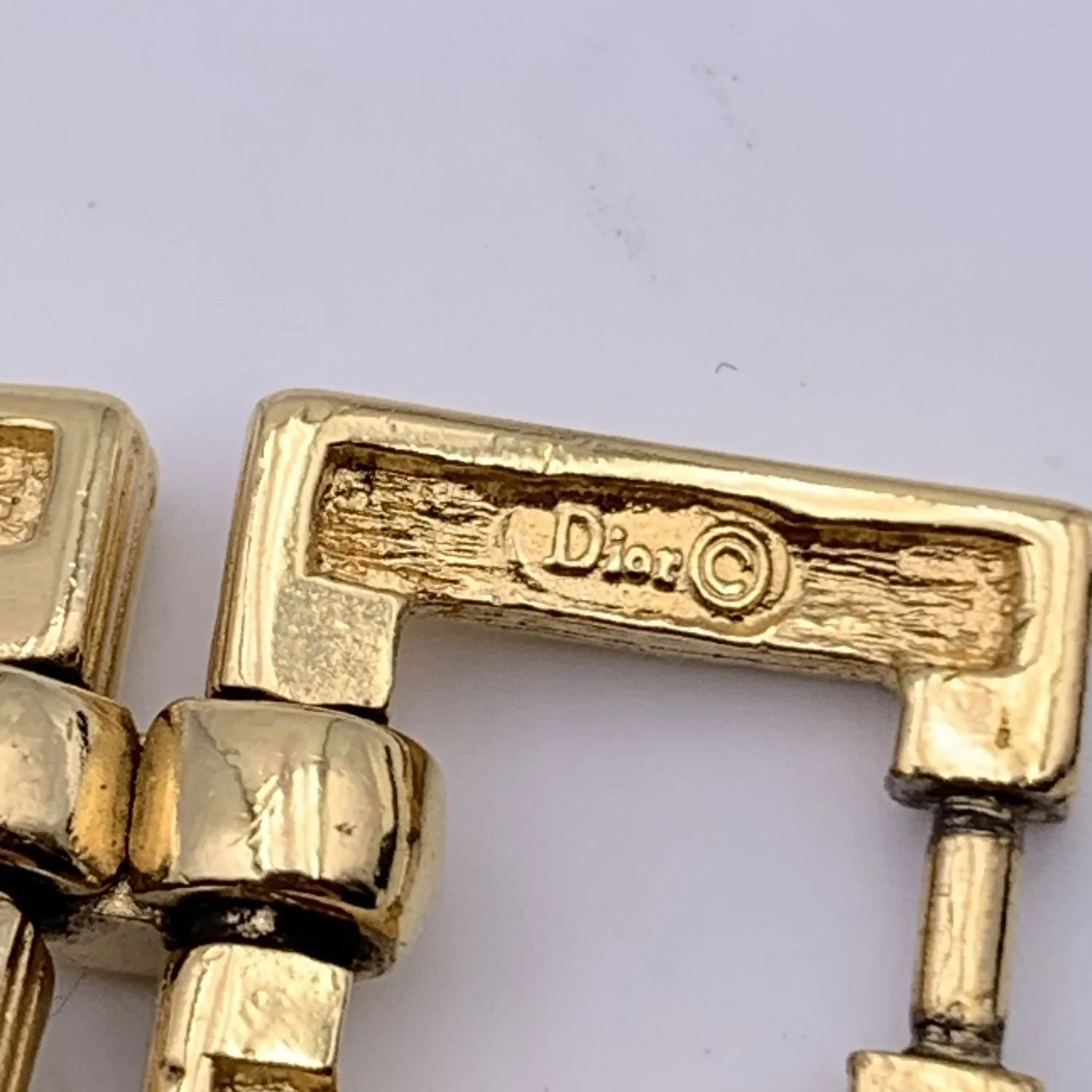 CHRISTIAN DIOR Vintage Gold Metal Square Links Bracelet