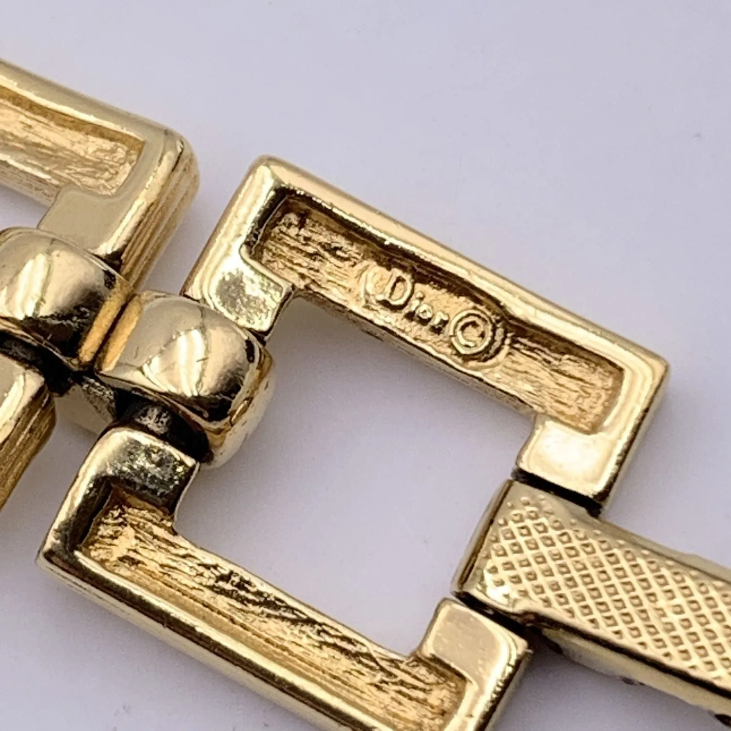 CHRISTIAN DIOR Vintage Gold Metal Square Links Bracelet