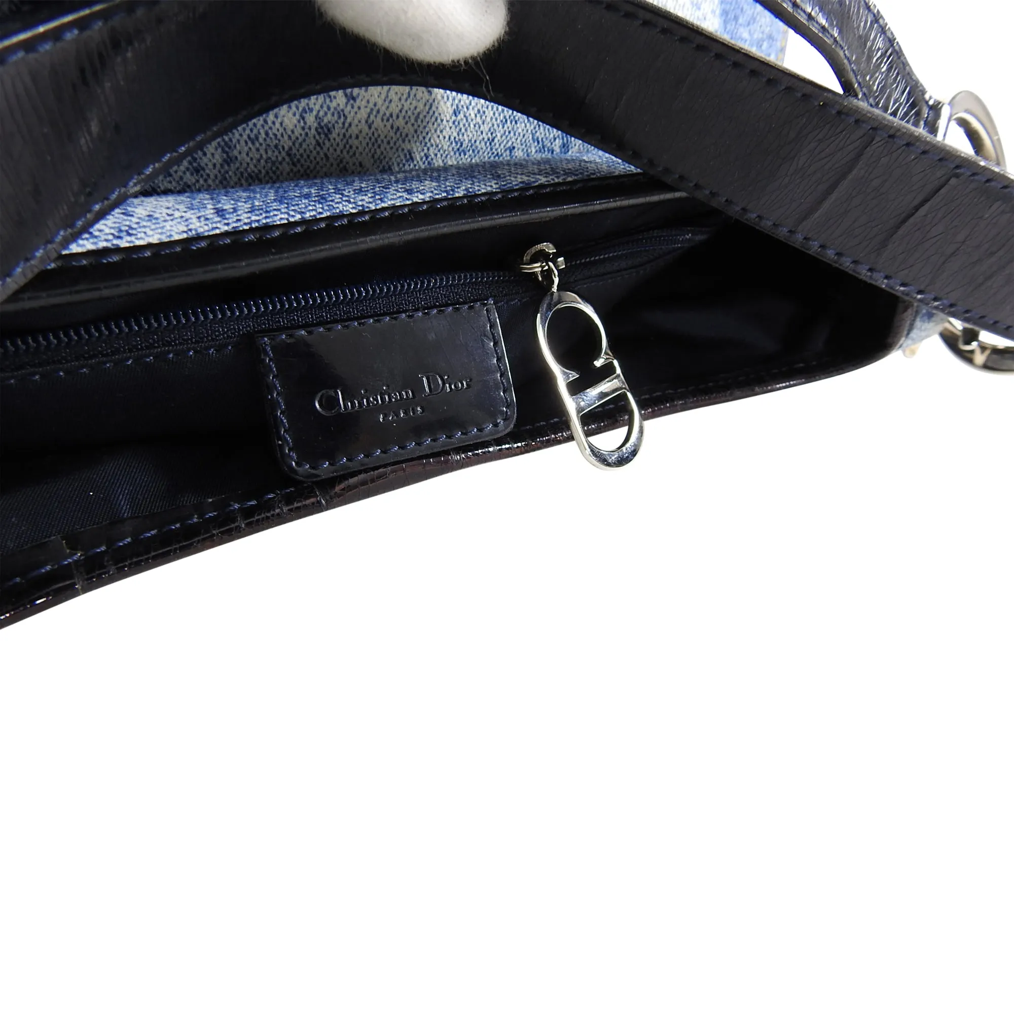 Christian Vintage Fall 2001 Dior Blue Denim Printed Double Saddle Bag