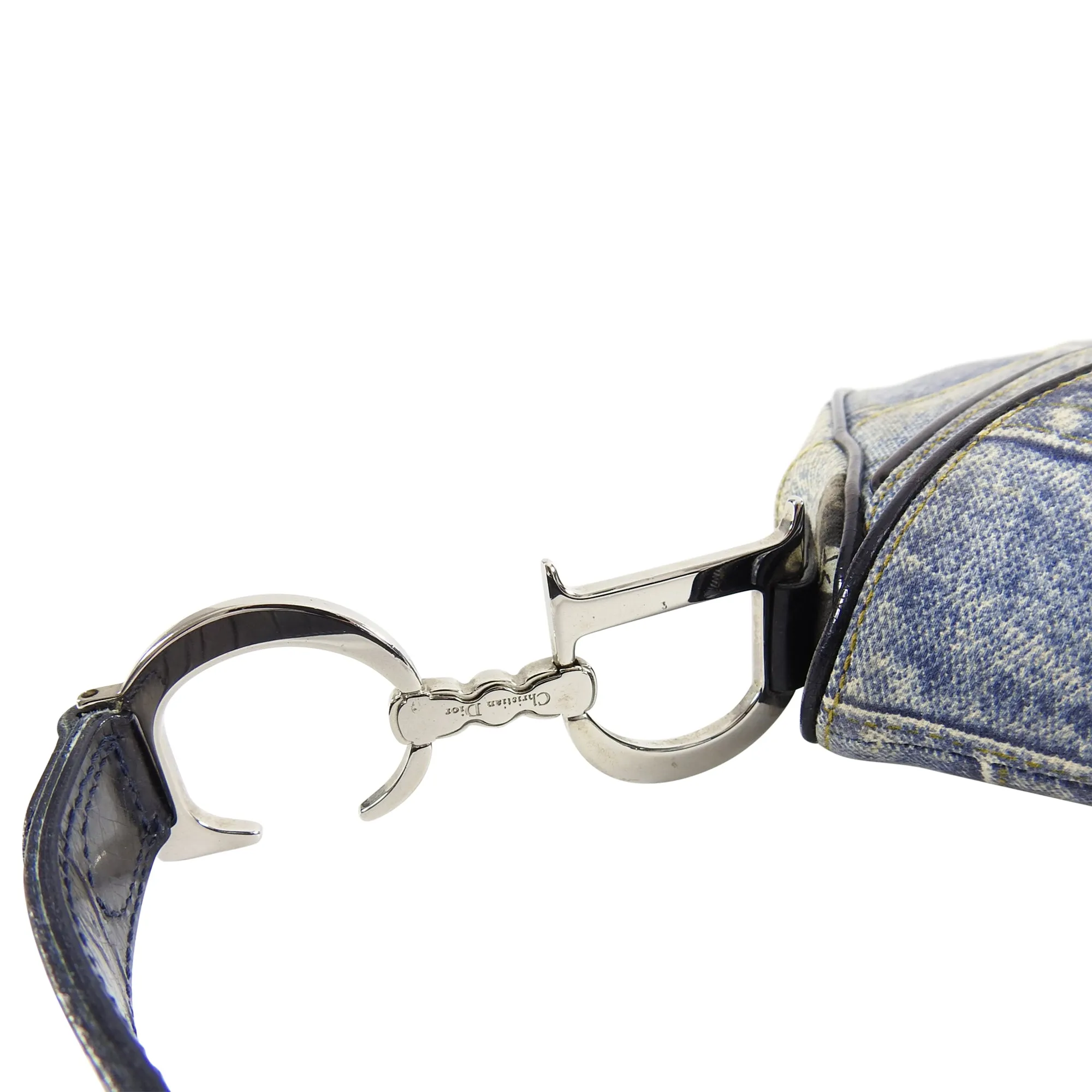 Christian Vintage Fall 2001 Dior Blue Denim Printed Double Saddle Bag