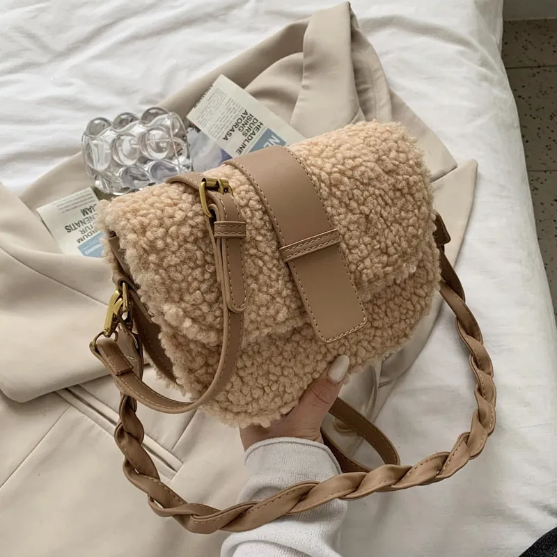 Christmas Gift Weave Shoulder strap Saddle Armpit bag 2021 Winter New High-quality Plush Women's Designer Handbag Casual Shoulder Messenger Bag
