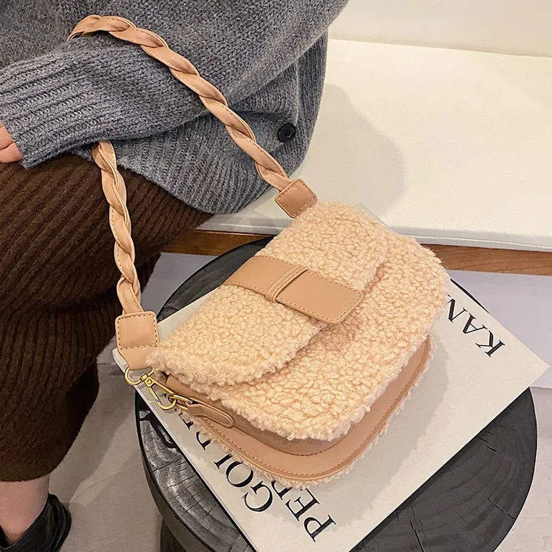 Christmas Gift Weave Shoulder strap Saddle Armpit bag 2021 Winter New High-quality Plush Women's Designer Handbag Casual Shoulder Messenger Bag