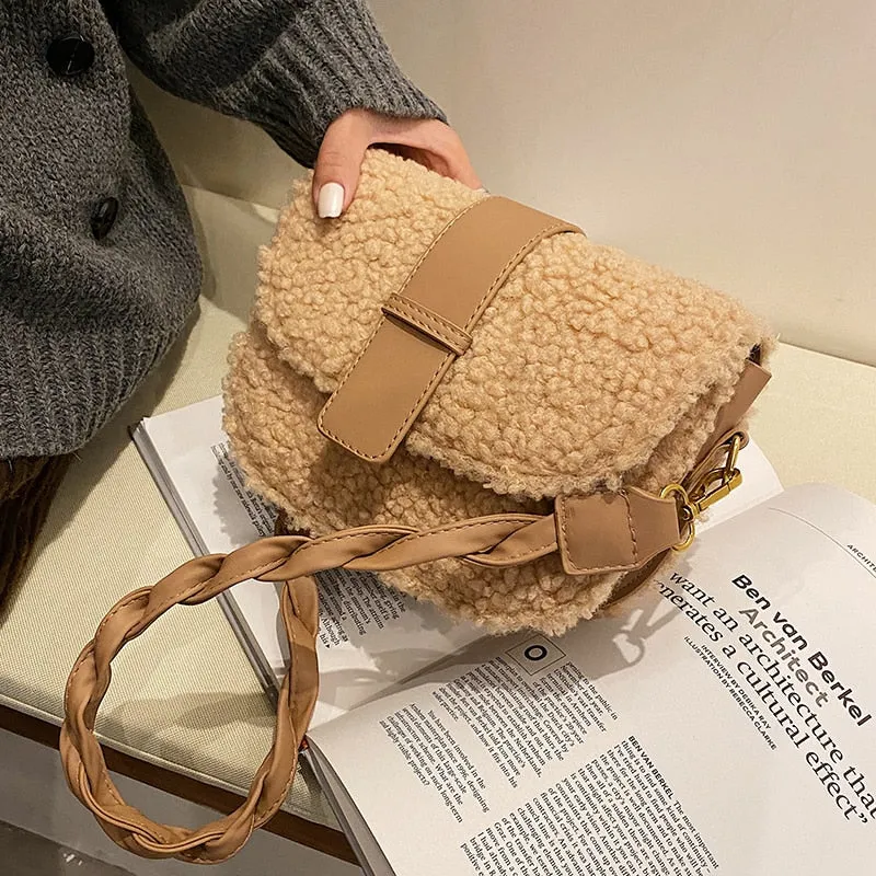 Christmas Gift Weave Shoulder strap Saddle Armpit bag 2021 Winter New High-quality Plush Women's Designer Handbag Casual Shoulder Messenger Bag