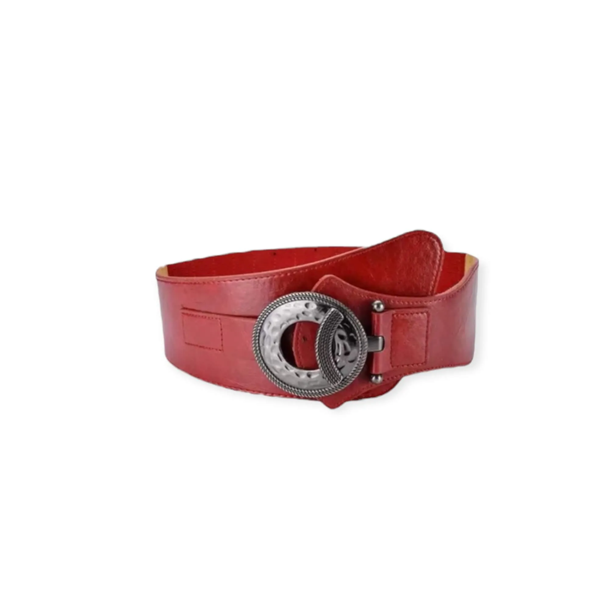Hammered Buckle Leather Asymmetric Waist Belt