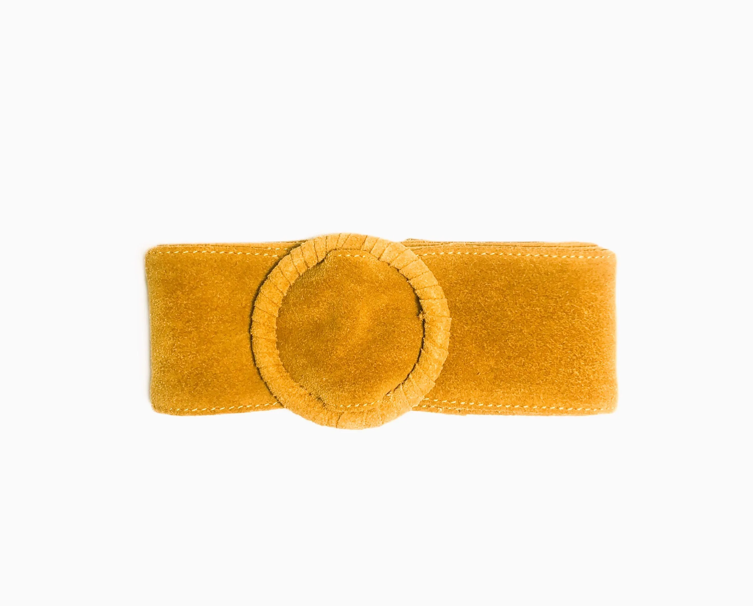 Orange Womens' Soft Silky Suede Leather Round Buckle 70mm Wide Dress Belt
