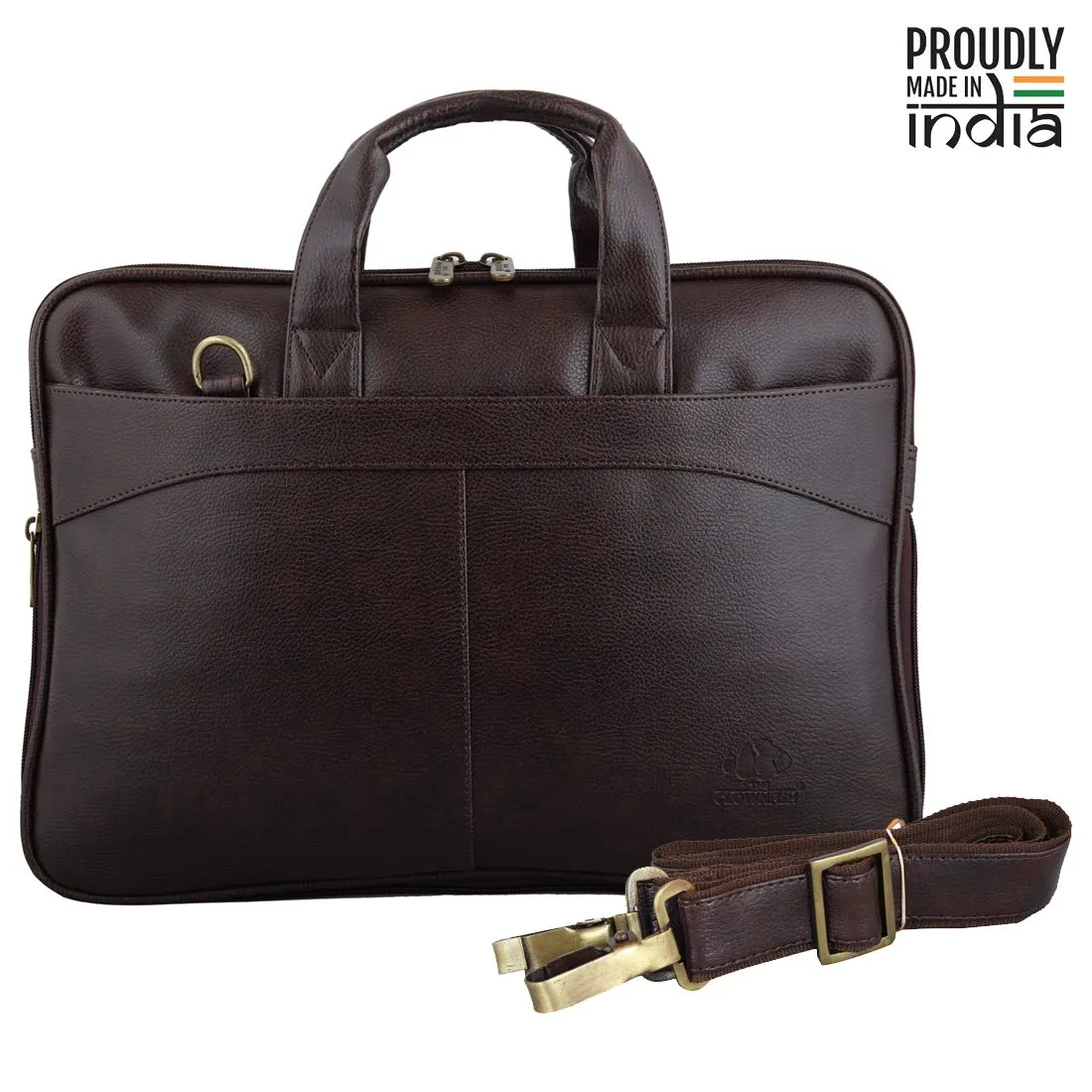 THE CLOWNFISH Unisex Glamour Faux Leather Slim Expandable 15.6 Inch Laptop Messenger Bag Briefcase (Dark Brown)