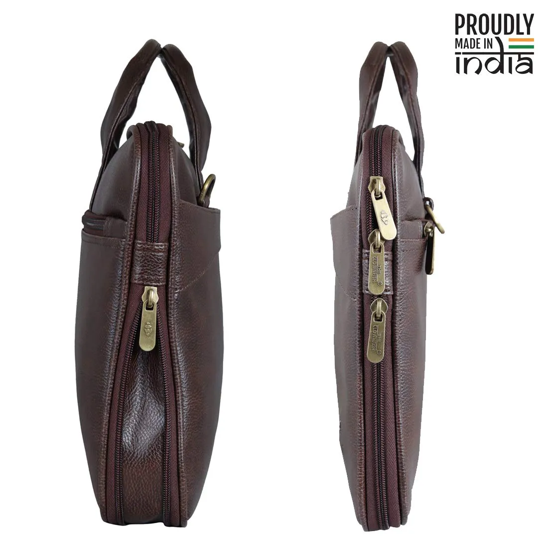 THE CLOWNFISH Unisex Glamour Faux Leather Slim Expandable 15.6 Inch Laptop Messenger Bag Briefcase (Dark Brown)