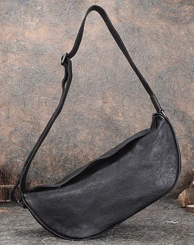 Vintage Brown Mens Sling Bag Leather Saddle Chest Bag Shoulder Purse Crossbody Pack for Men