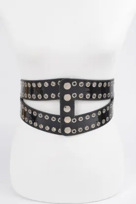 Wide Corset-Style Stretch Belt with Eyelet Studs