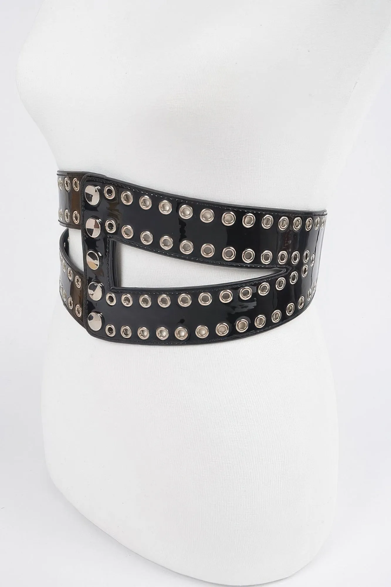 Wide Corset-Style Stretch Belt with Eyelet Studs